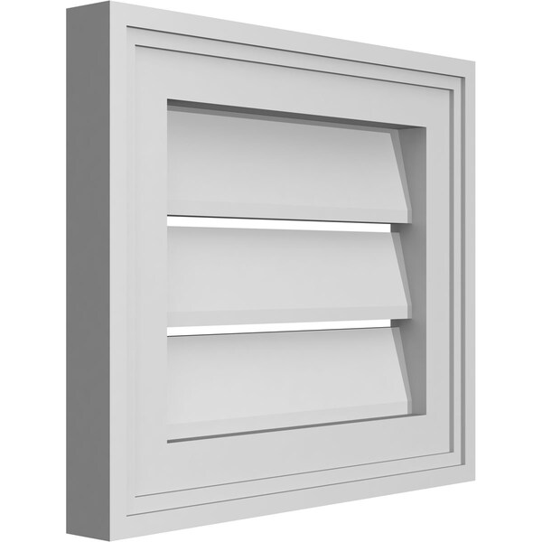 Vertical Surface Mount PVC Gable Vent: Functional, W/ 2W X 1-1/2P Brickmould Frame, 14W X 12H